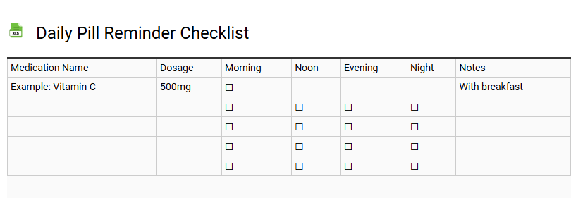 Daily Pill Reminder Checklist
