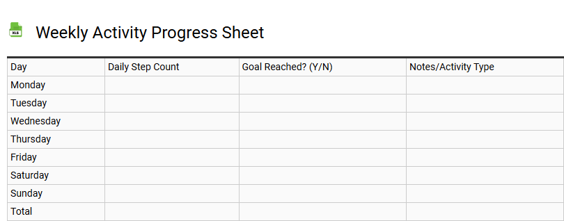 Weekly Activity Progress Sheet