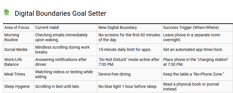 Digital Boundaries Goal Setter
