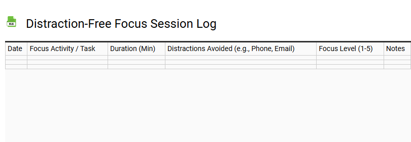 Distraction-Free Focus Session Log