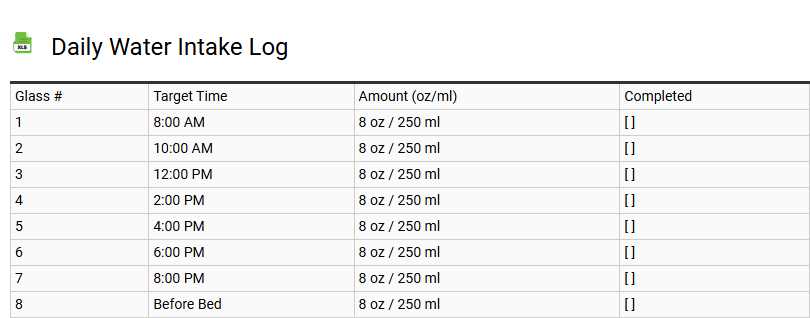 Daily Water Intake Log