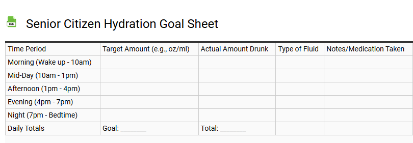 Senior Citizen Hydration Goal Sheet
