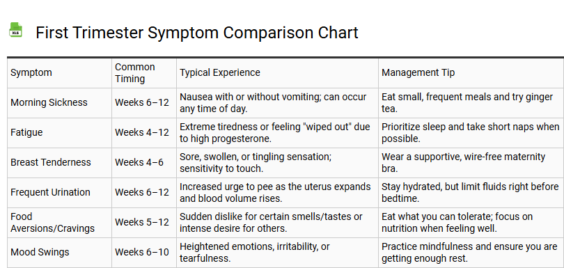 First Trimester Symptom Comparison Chart