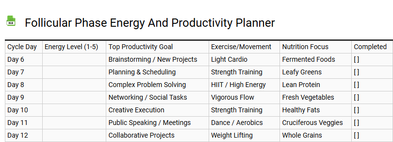 Follicular Phase Energy and Productivity Planner