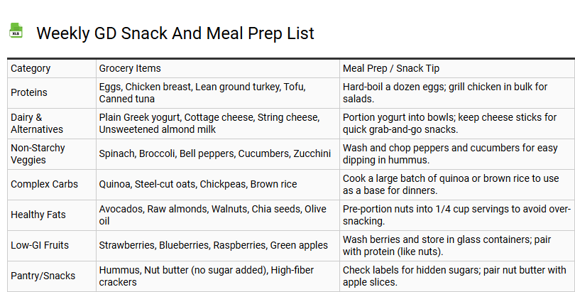 Weekly GD Snack and Meal Prep List