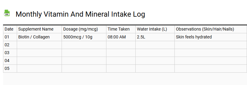 Monthly Vitamin and Mineral Intake Log
