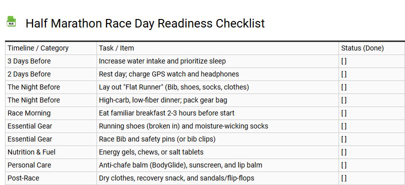 Half Marathon Race Day Readiness Checklist