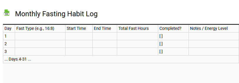 Monthly Fasting Habit Log