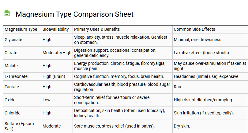 Magnesium Type Comparison Sheet