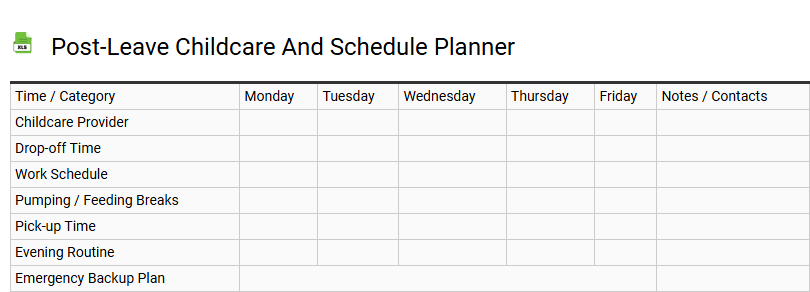 Post-Leave Childcare and Schedule Planner