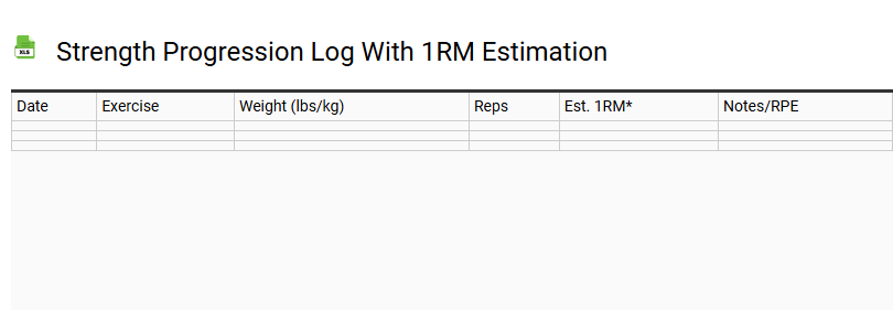 Strength Progression Log with 1RM Estimation
