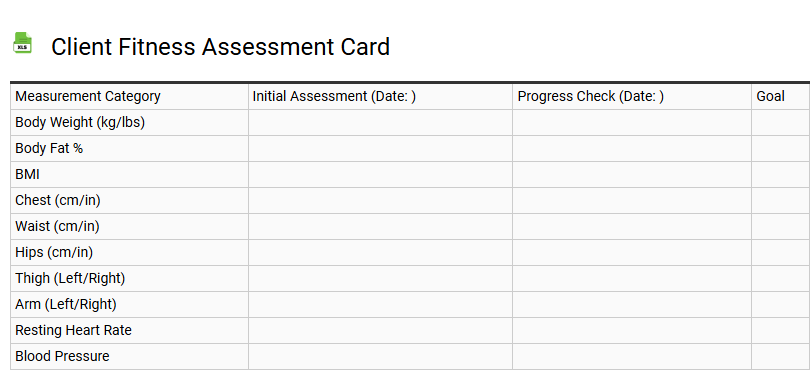 Client Fitness Assessment Card