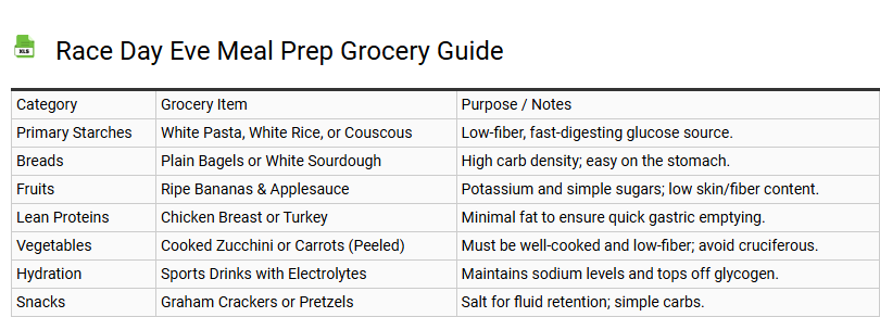 Race Day Eve Meal Prep Grocery Guide