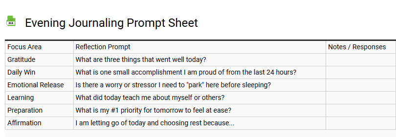 Evening Journaling Prompt Sheet