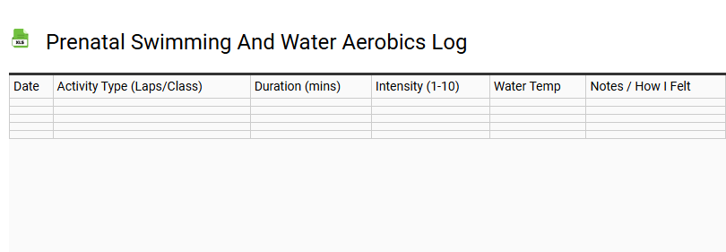 Prenatal Swimming and Water Aerobics Log