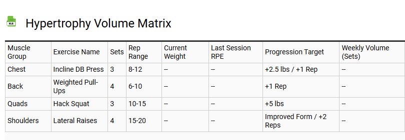 Hypertrophy Volume Matrix