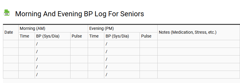 Morning and Evening BP Log for Seniors