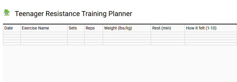 Teenager Resistance Training Planner