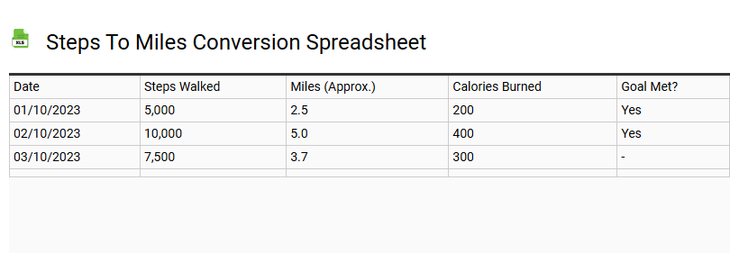 Steps to Miles Conversion Spreadsheet