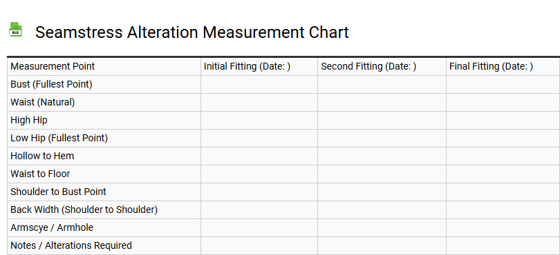 Seamstress Alteration Measurement Chart