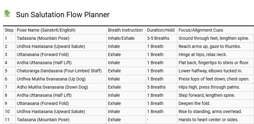 Sun Salutation Flow Planner