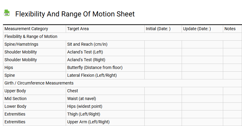 Flexibility and Range of Motion Sheet