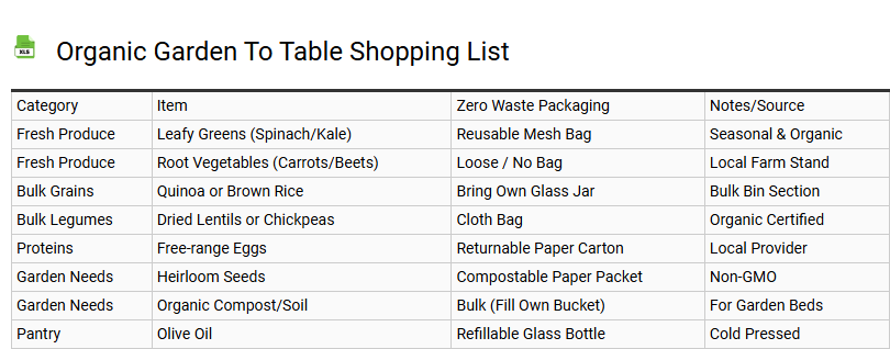 Organic Garden to Table Shopping List