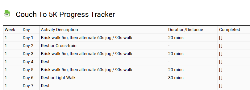 Couch to 5K Progress Tracker