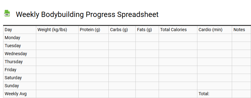 Weekly Bodybuilding Progress Spreadsheet