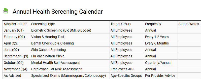 Annual Health Screening Calendar