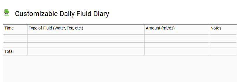 Customizable Daily Fluid Diary