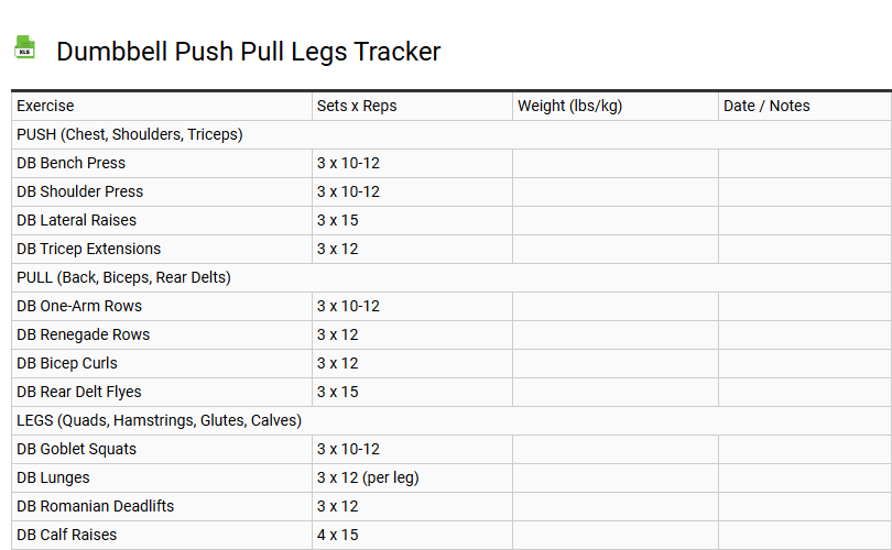 Dumbbell Push Pull Legs Tracker