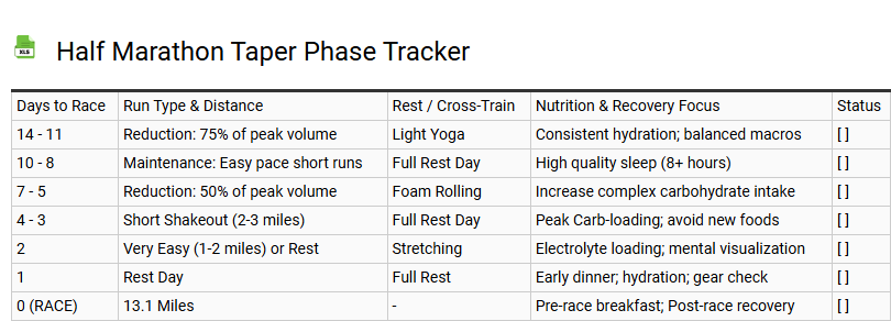 Half Marathon Taper Phase Tracker