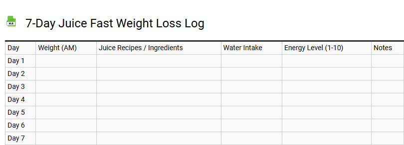7-Day Juice Fast Weight Loss Log