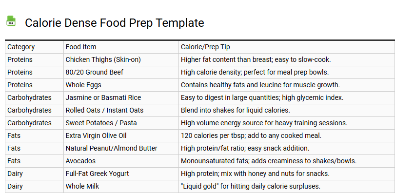 Calorie Dense Food Prep Template
