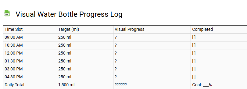 Visual Water Bottle Progress Log