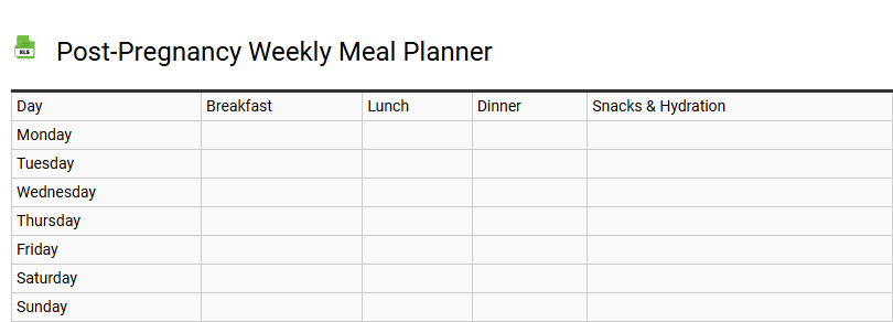 Post-Pregnancy Weekly Meal Planner