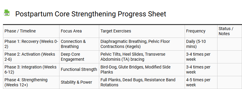 Postpartum Core Strengthening Progress Sheet