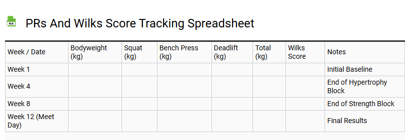 PRs and Wilks Score Tracking Spreadsheet