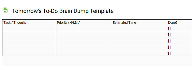 Tomorrow's To-Do Brain Dump Template