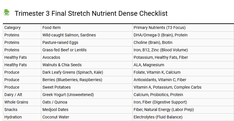 Trimester 3 Final Stretch Nutrient Dense Checklist