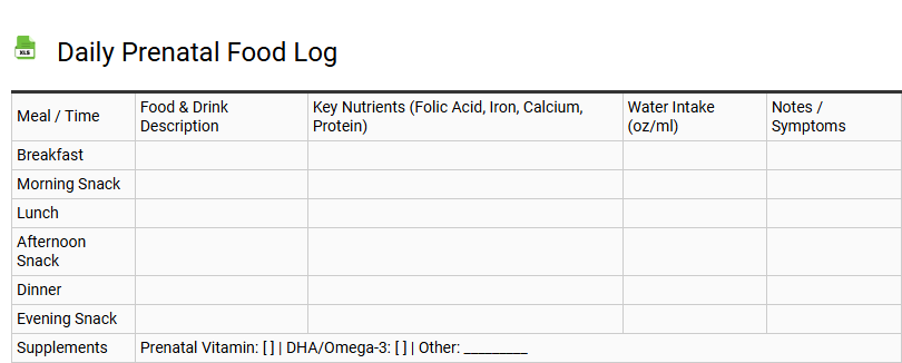 Daily Prenatal Food Log