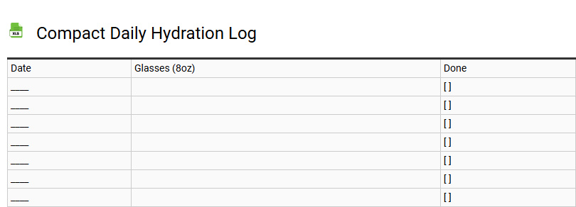 Compact Daily Hydration Log