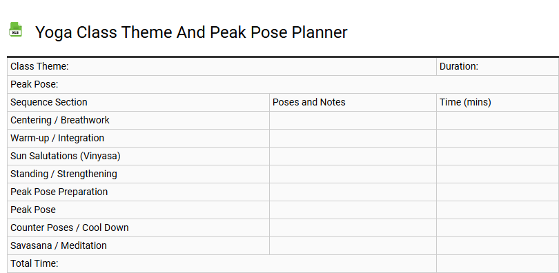 Yoga Class Theme and Peak Pose Planner