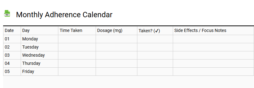 Monthly Adherence Calendar