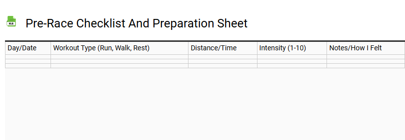 Pre-Race Checklist and Preparation Sheet