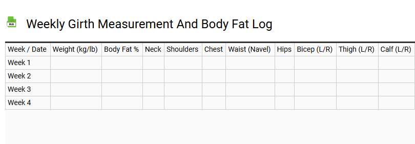Weekly Girth Measurement and Body Fat Log