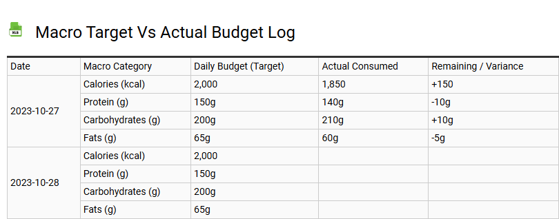 Macro Target vs Actual Budget Log