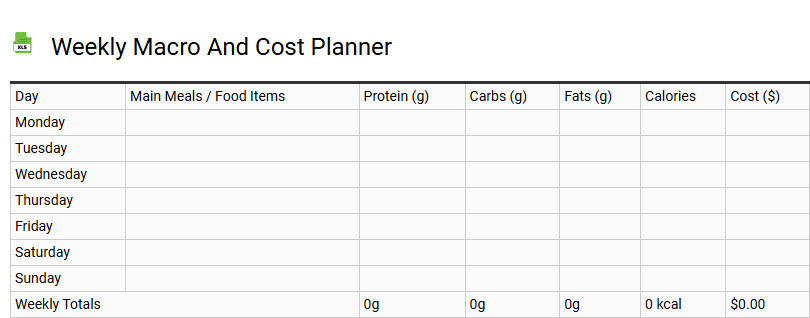 Weekly Macro and Cost Planner