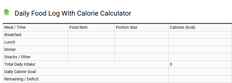Daily Food Log with Calorie Calculator